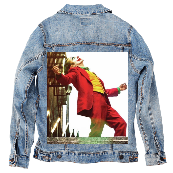 Customer Designed Custom Denim Jacket (hand-crafted) with 3 color choices of jacket: Stonewash, White, or Black. Unisex XS S M L XL 2X 3X. USA hand-crafted and USA digitally printed. Ships free within the USA & also ships Internationally.