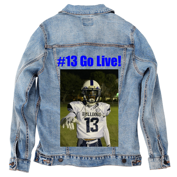 Customer Designed Custom Denim Jacket (hand-crafted) with 3 color choices of jacket: Stonewash, White, or Black. Unisex XS S M L XL 2X 3X. USA hand-crafted and USA digitally printed. Ships free within the USA & also ships Internationally.