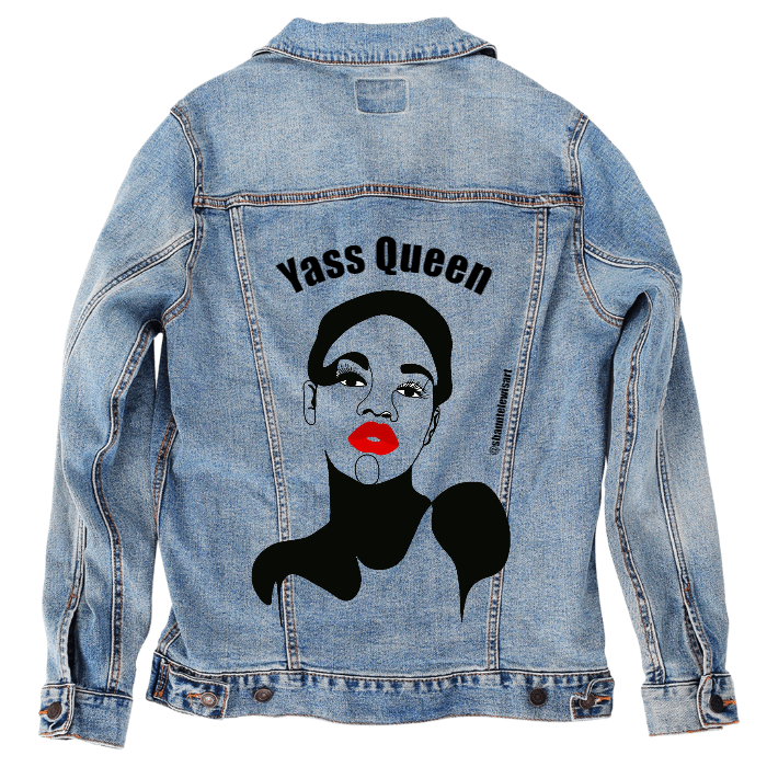 Customer Designed Custom Denim Jacket (hand-crafted) with 3 color choices of jacket: Stonewash, White, or Black. Unisex XS S M L XL 2X 3X. USA hand-crafted and USA digitally printed. Ships free within the USA & also ships Internationally.