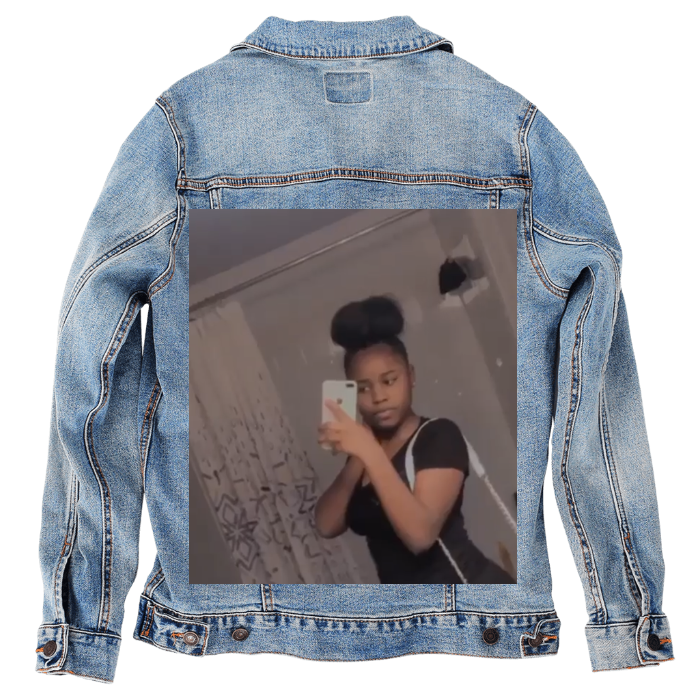 Customer Designed Custom Denim Jacket (hand-crafted) with 3 color choices of jacket: Stonewash, White, or Black. Unisex XS S M L XL 2X 3X. USA hand-crafted and USA digitally printed. Ships free within the USA & also ships Internationally.