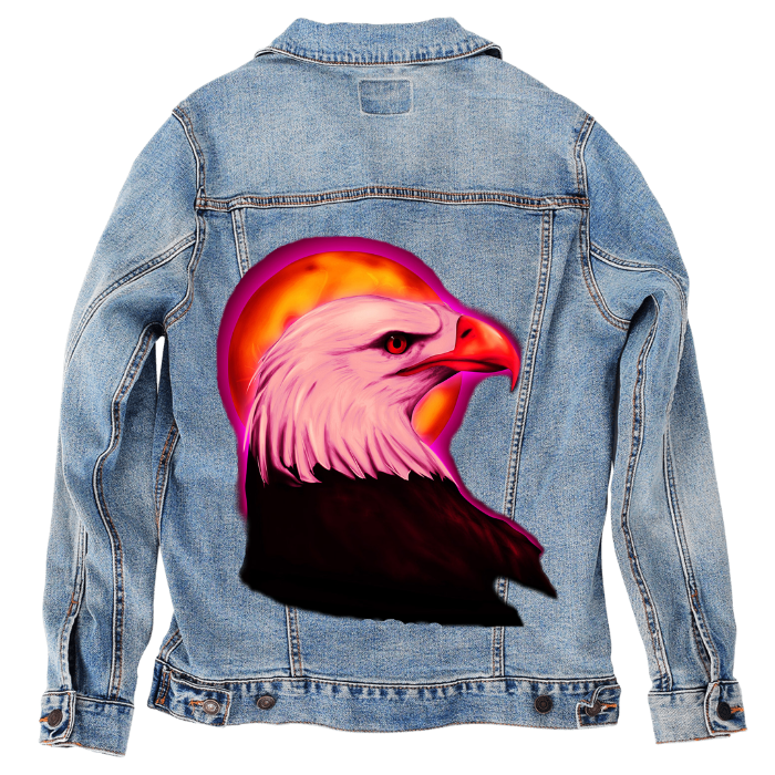 Customer Designed Custom Denim Jacket (hand-crafted) with 3 color choices of jacket: Stonewash, White, or Black. Unisex XS S M L XL 2X 3X. USA hand-crafted and USA digitally printed. Ships free within the USA & also ships Internationally.