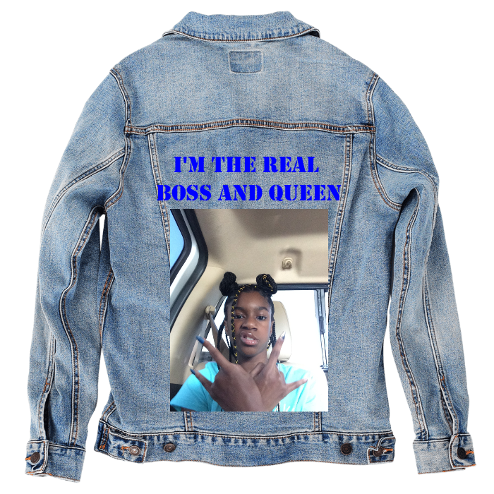 Customer Designed Custom Denim Jacket (hand-crafted) with 3 color choices of jacket: Stonewash, White, or Black. Unisex XS S M L XL 2X 3X. USA hand-crafted and USA digitally printed. Ships free within the USA & also ships Internationally.