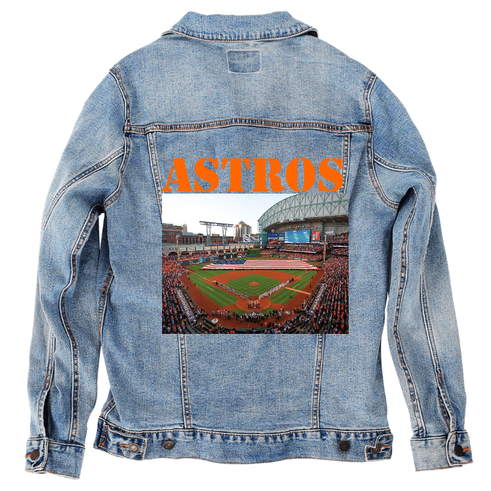 Customer Designed Custom Denim Jacket (hand-crafted) with 3 color choices of jacket: Stonewash, White, or Black. Unisex XS S M L XL 2X 3X. USA hand-crafted and USA digitally printed. Ships free within the USA & also ships Internationally.
