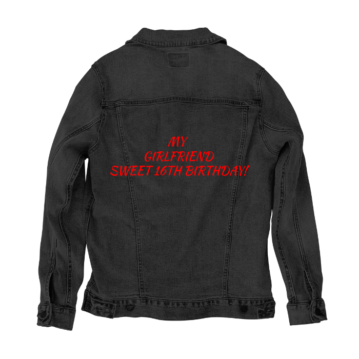 Customer Designed Custom Denim Jacket (hand-crafted) with 3 color choices of jacket: Stonewash, White, or Black. Unisex XS S M L XL 2X 3X. USA hand-crafted and USA digitally printed. Ships free within the USA & also ships Internationally.