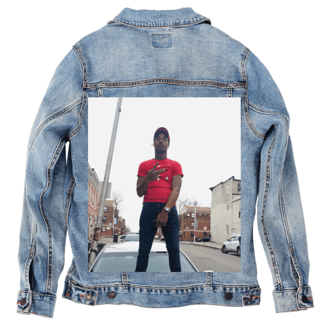 Custom Denim Jacket – Customer Designed – Outdoor Street Portrait Photo Back Art – 3 Color Choices (hand - crafted) custom denim jacket by DenimINK
