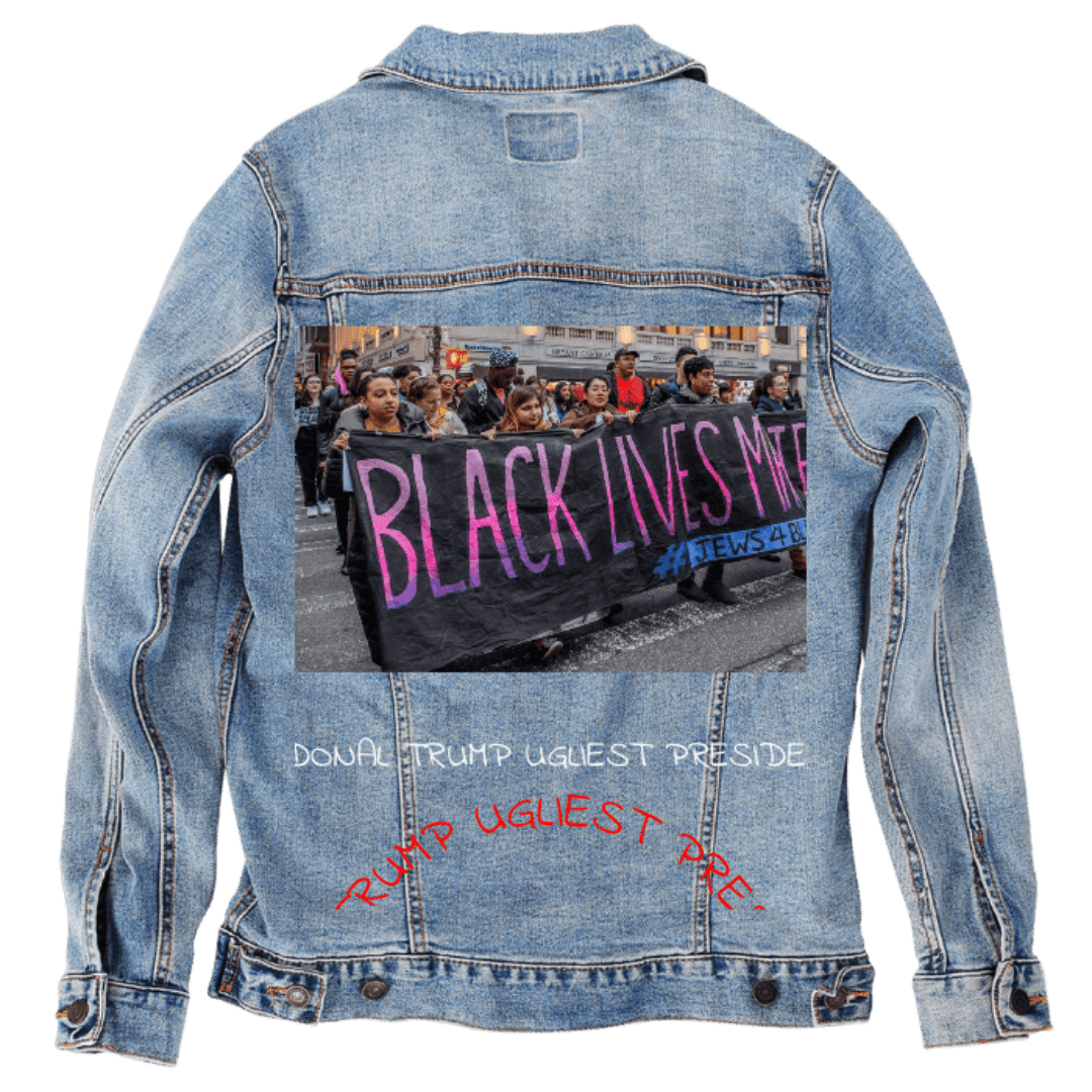 Custom Denim Jacket – Protest Crowd with Black Lives Matter Banner and Political Text – Customer Designed (hand - crafted) – 3 Color Choices custom denim jacket by DenimINK