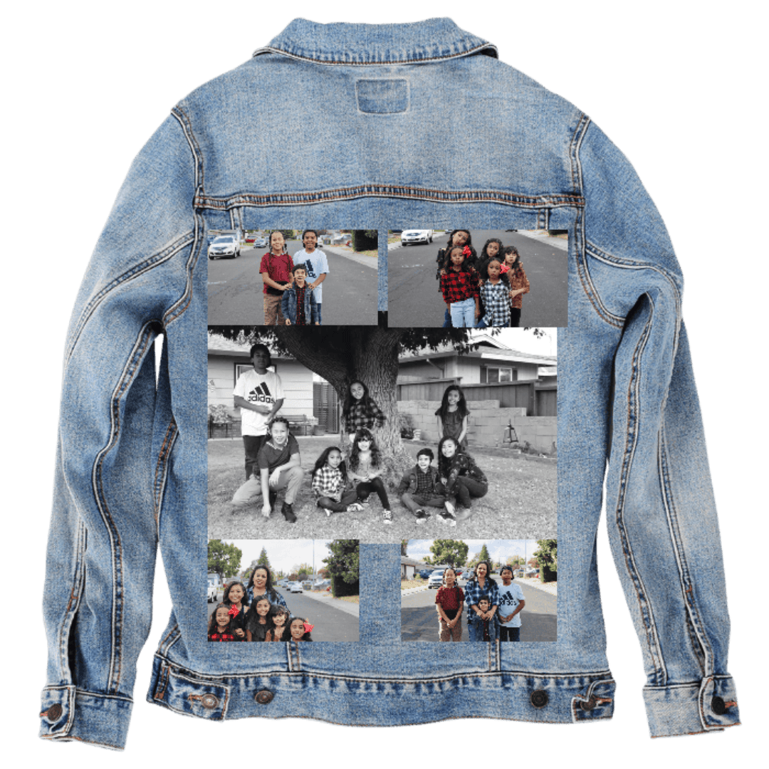 Custom Denim Jacket – Customer Designed – Multi - Photo Family Collage Back Art – 3 Color Choices (hand - crafted) custom denim jacket by DenimINK