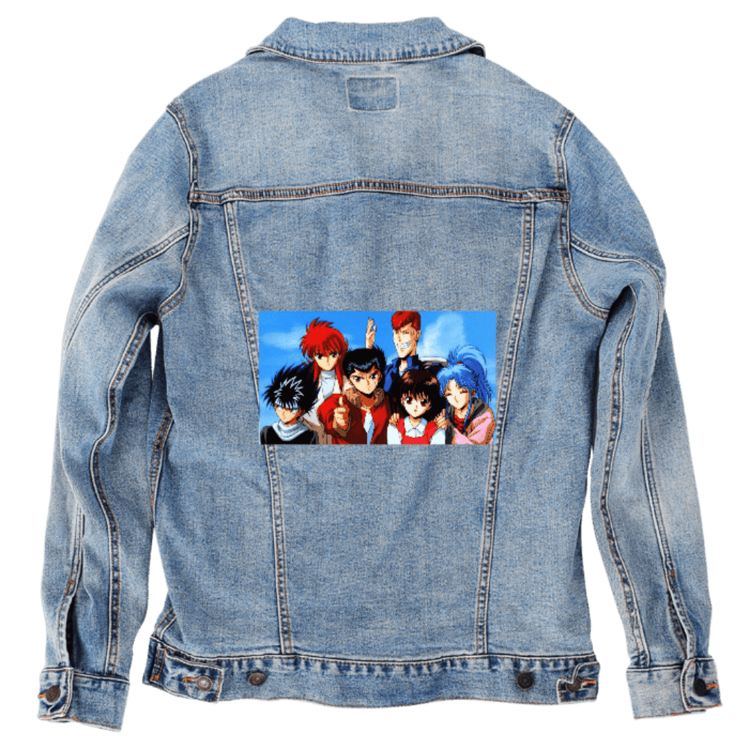 Custom Denim Jacket – Customer Designed – Yu Yu Hakusho Group Anime Illustration Back Art – 3 Color Choices (hand - crafted) custom denim jacket by DenimINK