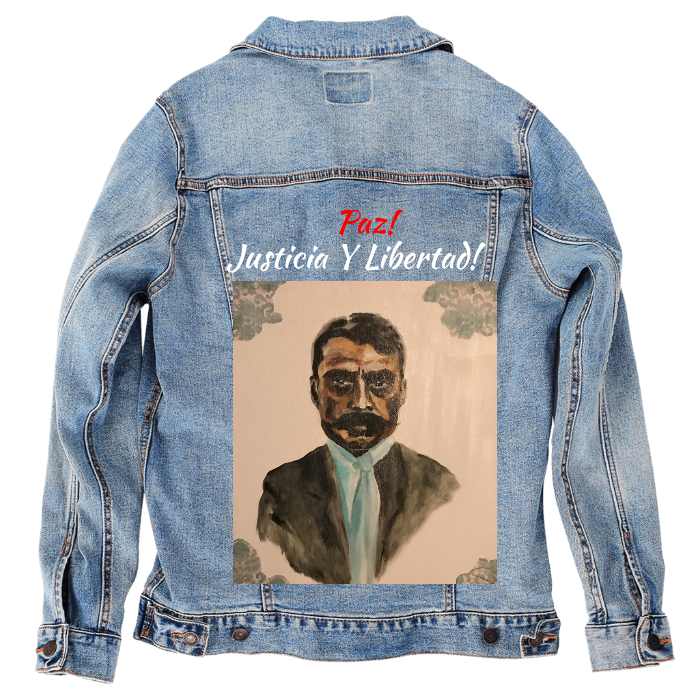 Customer Designed Custom Denim Jacket (hand-crafted) with 3 color choices of jacket: Stonewash, White, or Black. Unisex XS S M L XL 2X 3X. USA hand-crafted and USA digitally printed. Ships free within the USA & also ships Internationally.