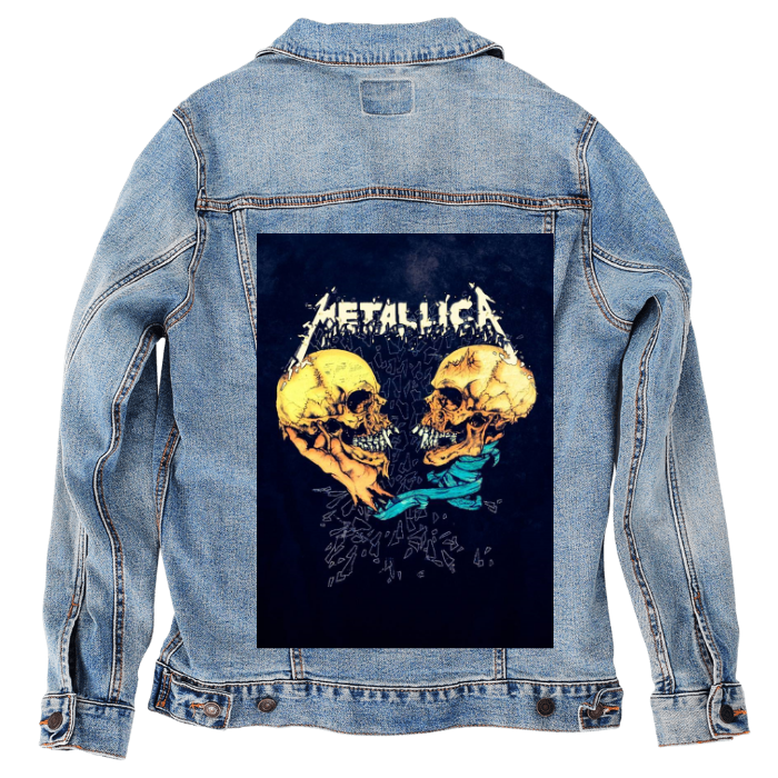 Customer Designed Custom Denim Jacket (hand-crafted) with 3 color choices of jacket: Stonewash, White, or Black. Unisex XS S M L XL 2X 3X. USA hand-crafted and USA digitally printed. Ships free within the USA & also ships Internationally.