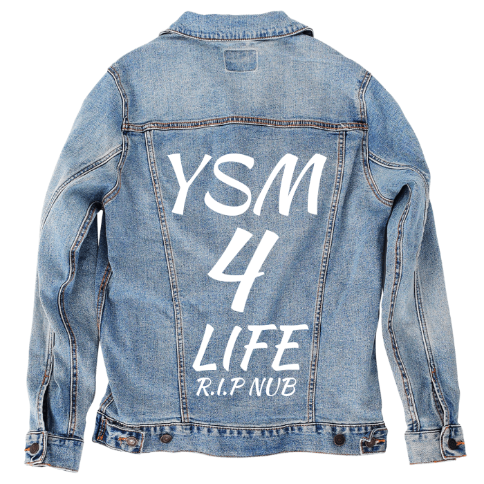 Customer Designed Custom Denim Jacket (hand-crafted) with 3 color choices of jacket: Stonewash, White, or Black. Unisex XS S M L XL 2X 3X. USA hand-crafted and USA digitally printed. Ships free within the USA & also ships Internationally.