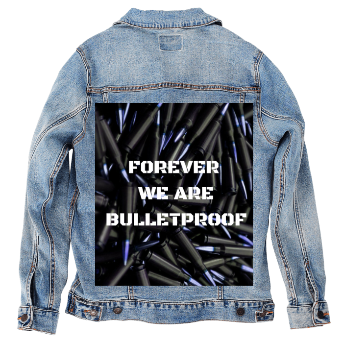 Customer Designed Custom Denim Jacket (hand-crafted) with 3 color choices of jacket: Stonewash, White, or Black. Unisex XS S M L XL 2X 3X. USA hand-crafted and USA digitally printed. Ships free within the USA & also ships Internationally.