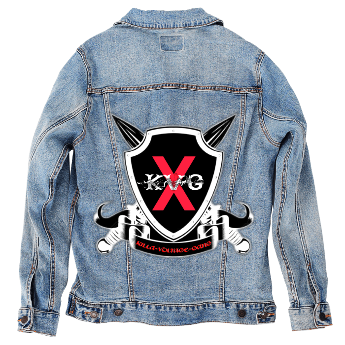 Customer Designed Custom Denim Jacket (hand-crafted) with 3 color choices of jacket: Stonewash, White, or Black. Unisex XS S M L XL 2X 3X. USA hand-crafted and USA digitally printed. Ships free within the USA & also ships Internationally.