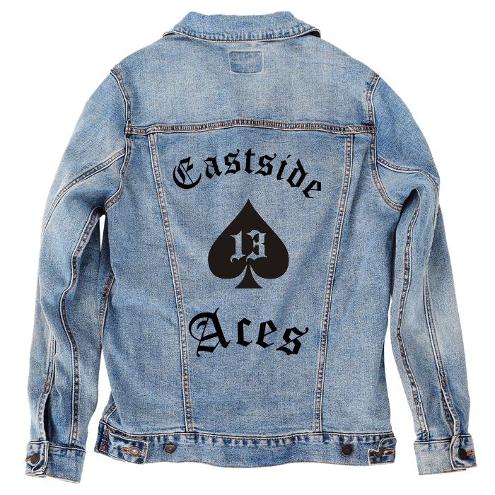Customer Designed Custom Denim Jacket (hand-crafted) with 3 color choices of jacket: Stonewash, White, or Black. Unisex XS S M L XL 2X 3X. USA hand-crafted and USA digitally printed. Ships free within the USA & also ships Internationally.
