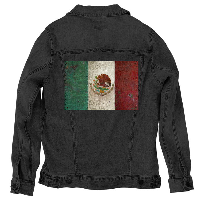 Customer Designed Custom Denim Jacket (hand-crafted) with 3 color choices of jacket: Stonewash, White, or Black. Unisex XS S M L XL 2X 3X. USA hand-crafted and USA digitally printed. Ships free within the USA & also ships Internationally.