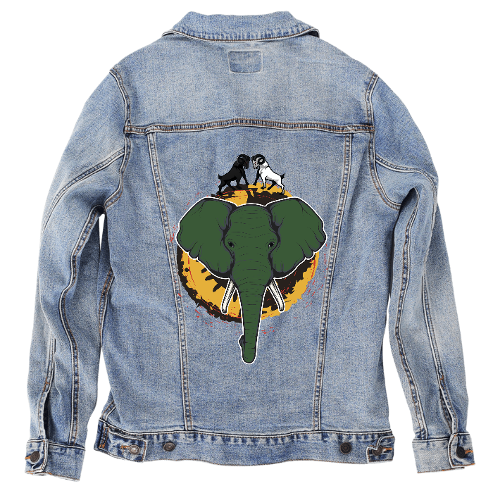 Customer Designed Custom Denim Jacket (hand-crafted) with 3 color choices of jacket: Stonewash, White, or Black. Unisex XS S M L XL 2X 3X. USA hand-crafted and USA digitally printed. Ships free within the USA & also ships Internationally.