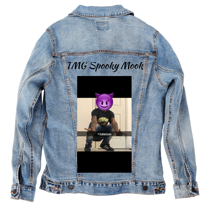 Customer Designed Custom Denim Jacket (hand-crafted) with 3 color choices of jacket: Stonewash, White, or Black. Unisex XS S M L XL 2X 3X. USA hand-crafted and USA digitally printed. Ships free within the USA & also ships Internationally.