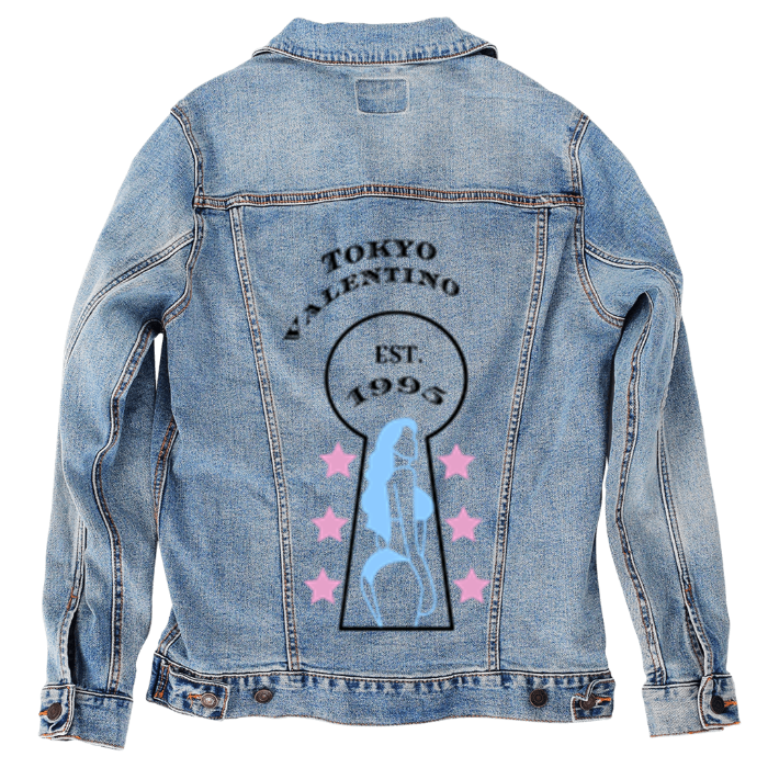 Customer Designed Custom Denim Jacket (hand-crafted) with 3 color choices of jacket: Stonewash, White, or Black. Unisex XS S M L XL 2X 3X. USA hand-crafted and USA digitally printed. Ships free within the USA & also ships Internationally.