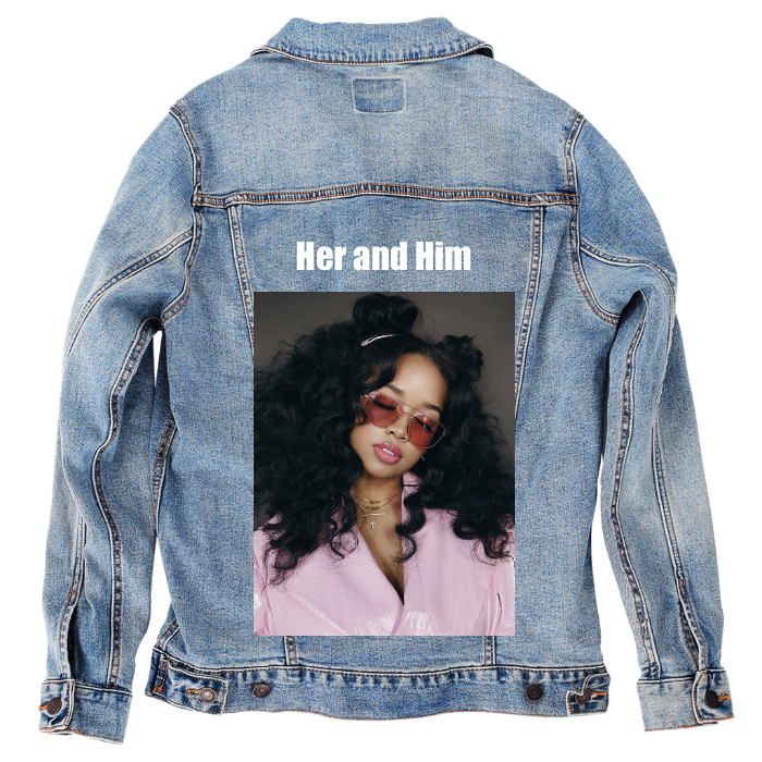 Customer Designed Custom Denim Jacket (hand-crafted) with 3 color choices of jacket: Stonewash, White, or Black. Unisex XS S M L XL 2X 3X. USA hand-crafted and USA digitally printed. Ships free within the USA & also ships Internationally.