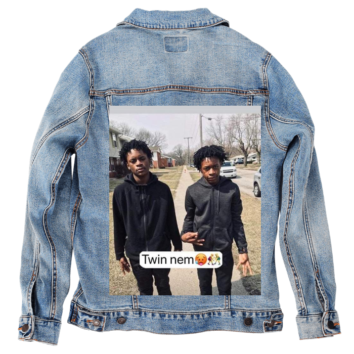 Customer Designed Custom Denim Jacket (hand-crafted) with 3 color choices of jacket: Stonewash, White, or Black. Unisex XS S M L XL 2X 3X. USA hand-crafted and USA digitally printed. Ships free within the USA & also ships Internationally.