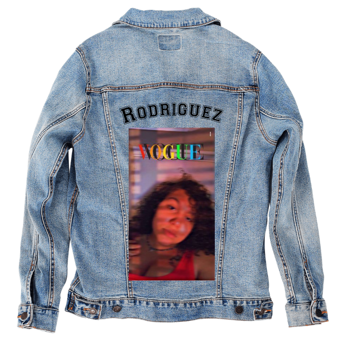 Customer Designed Custom Denim Jacket (hand-crafted) with 3 color choices of jacket: Stonewash, White, or Black. Unisex XS S M L XL 2X 3X. USA hand-crafted and USA digitally printed. Ships free within the USA & also ships Internationally.