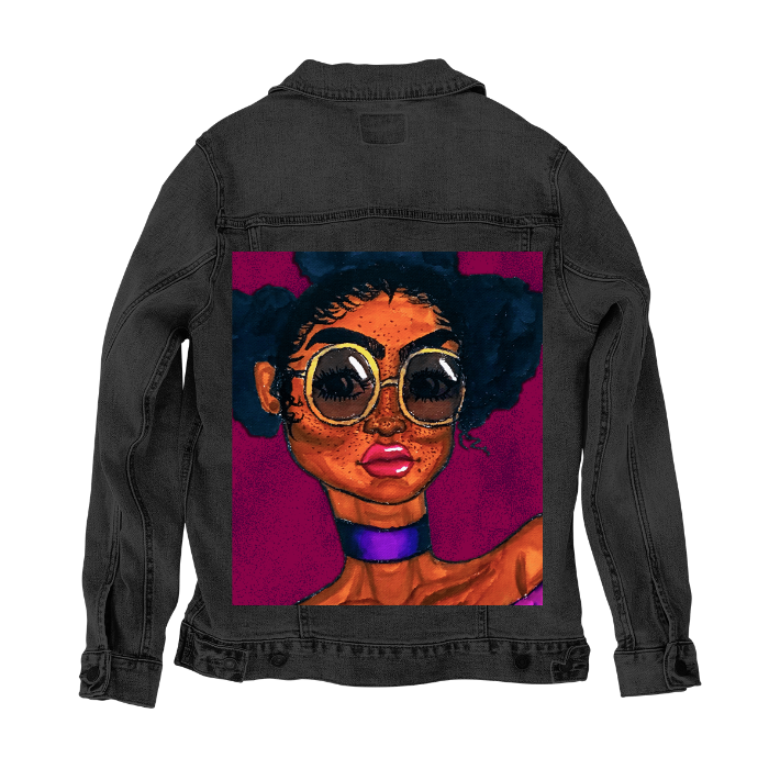 Customer Designed Custom Denim Jacket (hand-crafted) with 3 color choices of jacket: Stonewash, White, or Black. Unisex XS S M L XL 2X 3X. USA hand-crafted and USA digitally printed. Ships free within the USA & also ships Internationally.