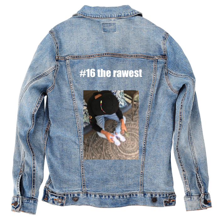 Customer Designed Custom Denim Jacket (hand-crafted) with 3 color choices of jacket: Stonewash, White, or Black. Unisex XS S M L XL 2X 3X. USA hand-crafted and USA digitally printed. Ships free within the USA & also ships Internationally.