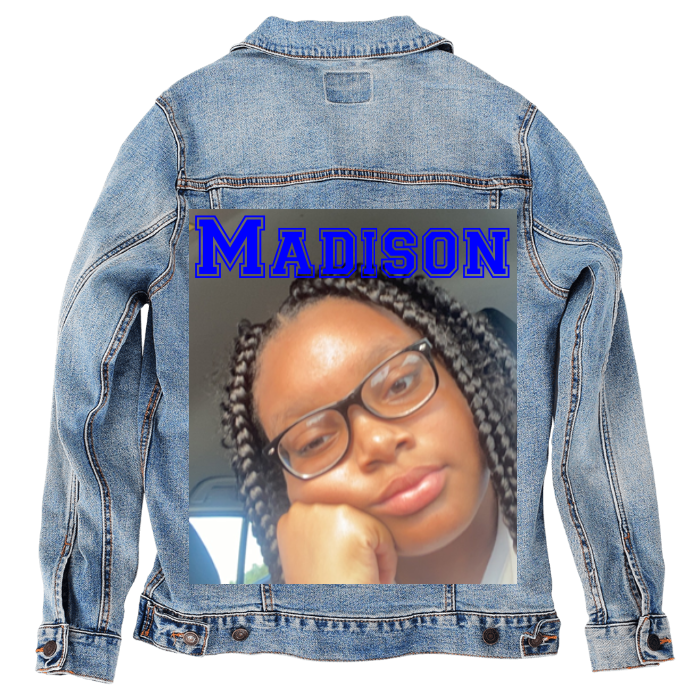 Customer Designed Custom Denim Jacket (hand-crafted) with 3 color choices of jacket: Stonewash, White, or Black. Unisex XS S M L XL 2X 3X. USA hand-crafted and USA digitally printed. Ships free within the USA & also ships Internationally.