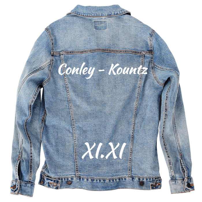 Customer Designed Custom Denim Jacket (hand-crafted) with 3 color choices of jacket: Stonewash, White, or Black. Unisex XS S M L XL 2X 3X. USA hand-crafted and USA digitally printed. Ships free within the USA & also ships Internationally.