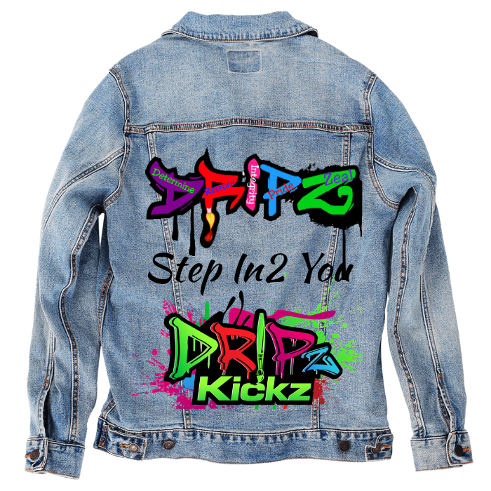 Customer Designed Custom Denim Jacket (hand-crafted) with 3 color choices of jacket: Stonewash, White, or Black. Unisex XS S M L XL 2X 3X. USA hand-crafted and USA digitally printed. Ships free within the USA & also ships Internationally.