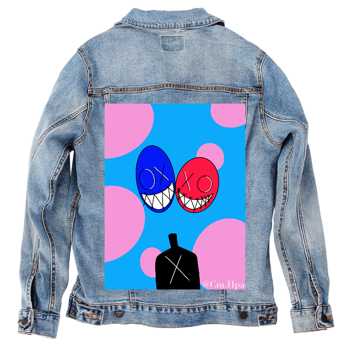 Customer Designed Custom Denim Jacket (hand-crafted) with 3 color choices of jacket: Stonewash, White, or Black. Unisex XS S M L XL 2X 3X. USA hand-crafted and USA digitally printed. Ships free within the USA & also ships Internationally.