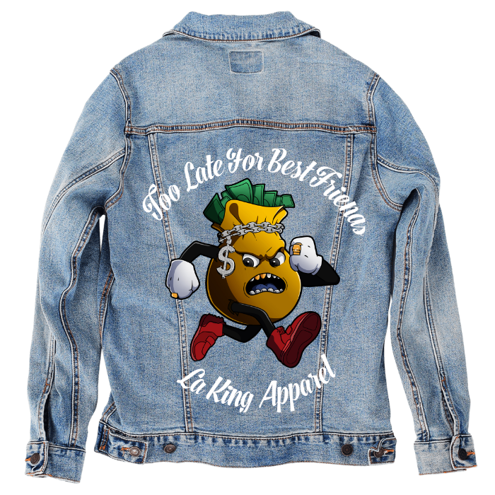 Customer Designed Custom Denim Jacket (hand-crafted) with 3 color choices of jacket: Stonewash, White, or Black. Unisex XS S M L XL 2X 3X. USA hand-crafted and USA digitally printed. Ships free within the USA & also ships Internationally.
