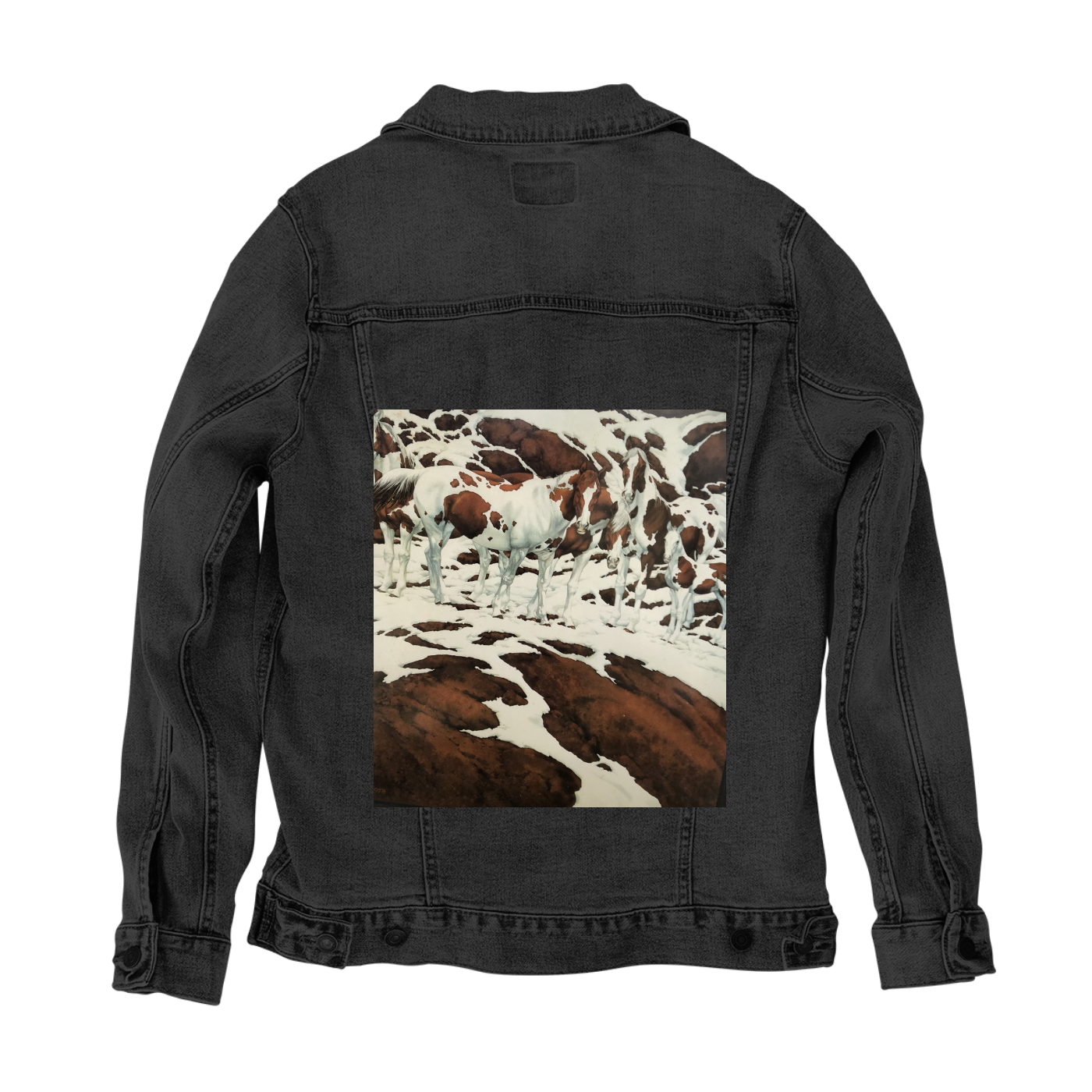 Customer Designed Custom Denim Jacket (hand-crafted) with 3 color choices of jacket: Stonewash, White, or Black. Unisex XS S M L XL 2X 3X. USA hand-crafted and USA digitally printed. Ships free within the USA & also ships Internationally.