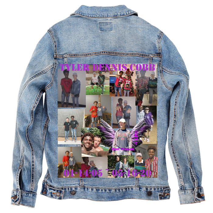 Customer Designed Custom Denim Jacket (hand-crafted) with 3 color choices of jacket: Stonewash, White, or Black. Unisex XS S M L XL 2X 3X. USA hand-crafted and USA digitally printed. Ships free within the USA & also ships Internationally.