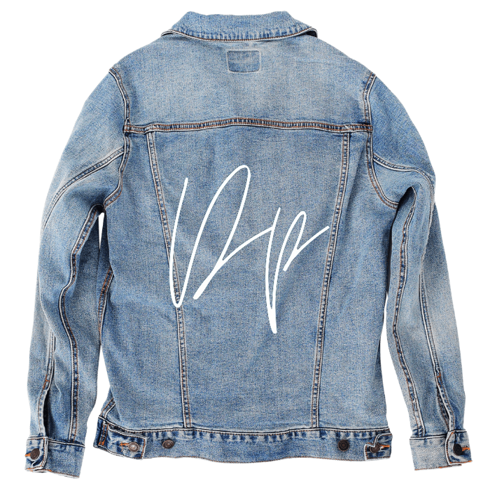 Customer Designed Custom Denim Jacket (hand-crafted) with 3 color choices of jacket: Stonewash, White, or Black. Unisex XS S M L XL 2X 3X. USA hand-crafted and USA digitally printed. Ships free within the USA & also ships Internationally.