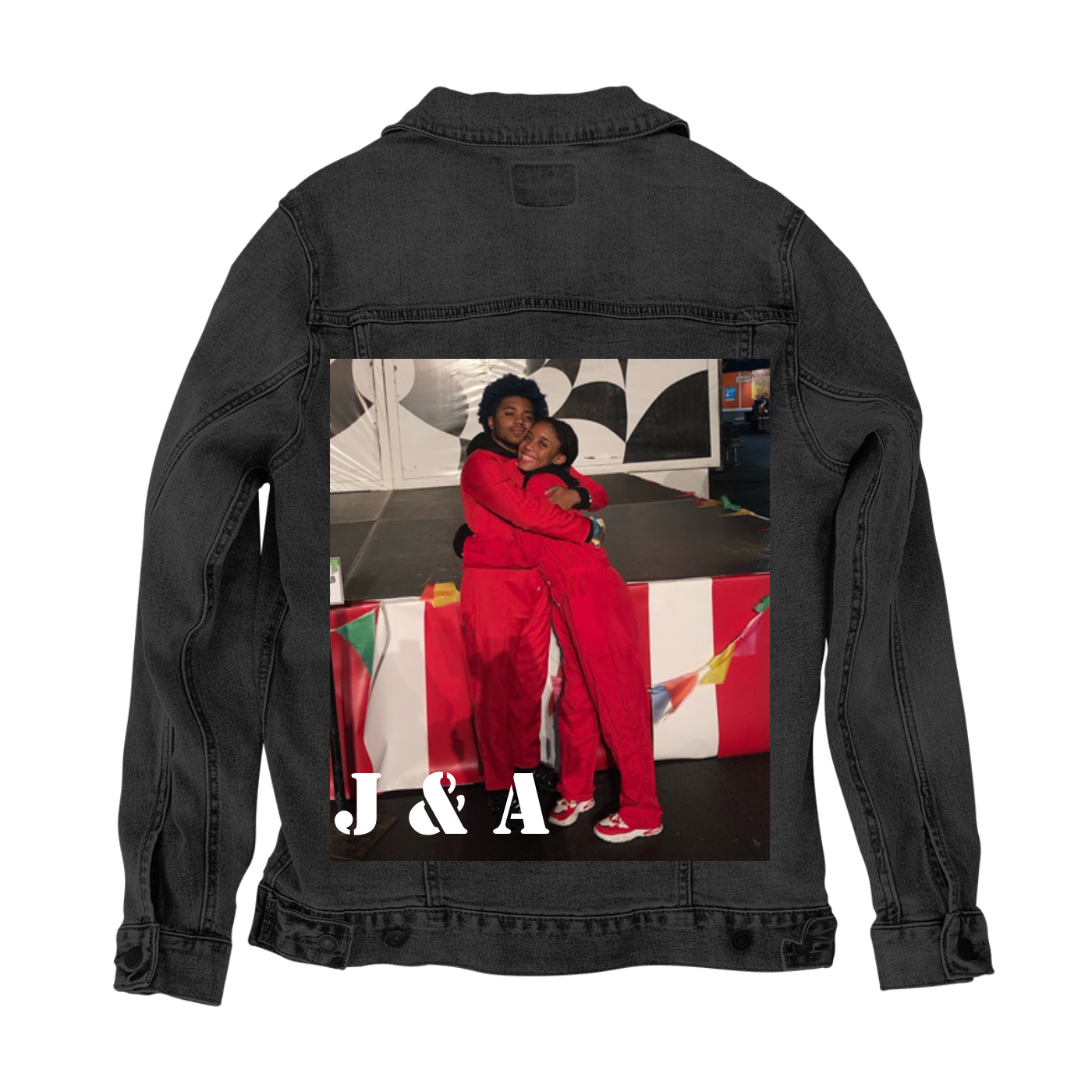 Customer Designed Custom Denim Jacket (hand-crafted) with 3 color choices of jacket: Stonewash, White, or Black. Unisex XS S M L XL 2X 3X. USA hand-crafted and USA digitally printed. Ships free within the USA & also ships Internationally.