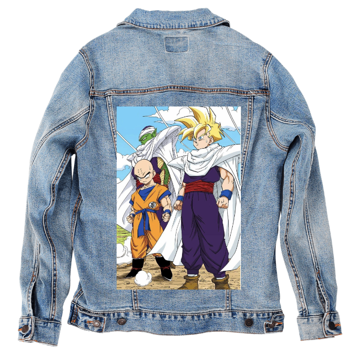 Customer Designed Custom Denim Jacket (hand-crafted) with 3 color choices of jacket: Stonewash, White, or Black. Unisex XS S M L XL 2X 3X. USA hand-crafted and USA digitally printed. Ships free within the USA & also ships Internationally.