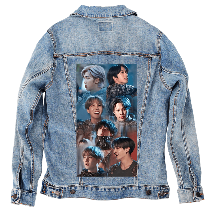 Customer Designed Custom Denim Jacket (hand-crafted) with 3 color choices of jacket: Stonewash, White, or Black. Unisex XS S M L XL 2X 3X. USA hand-crafted and USA digitally printed. Ships free within the USA & also ships Internationally.