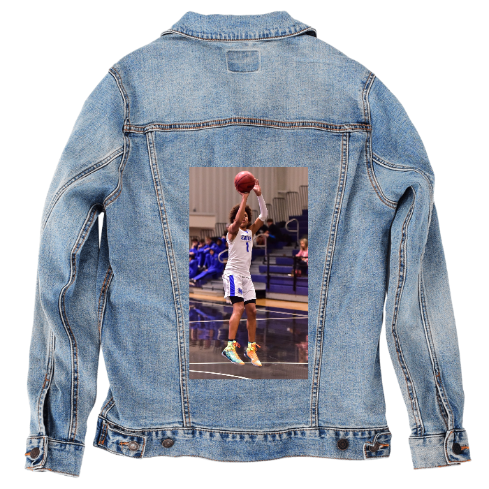 Customer Designed Custom Denim Jacket (hand-crafted) with 3 color choices of jacket: Stonewash, White, or Black. Unisex XS S M L XL 2X 3X. USA hand-crafted and USA digitally printed. Ships free within the USA & also ships Internationally.