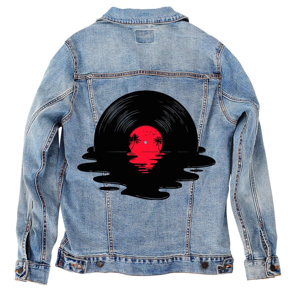 MELT AWAY by GRANT SHEPLEY, digitally printed on DENIM products: throw pillows, aprons, table place mats, and hand-crafted Unisex Denim Jackets in 3 color choices