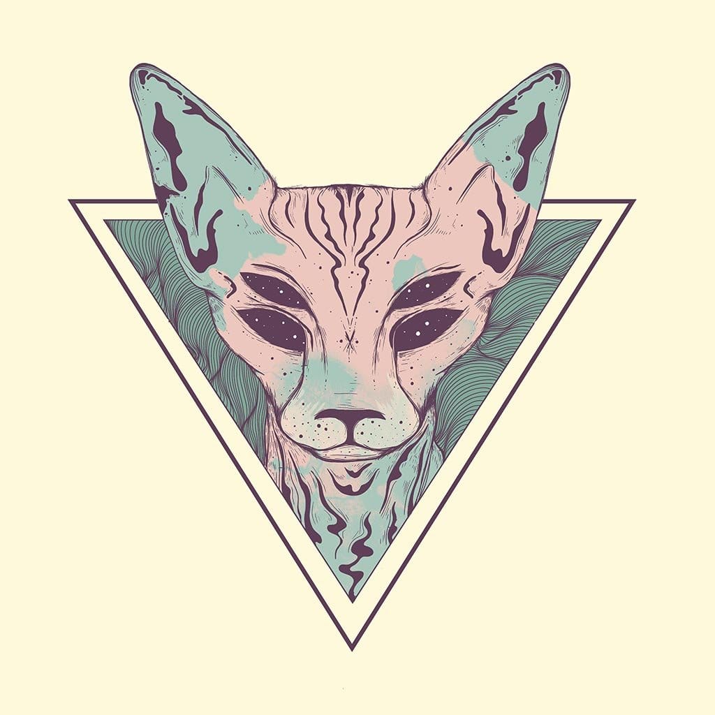 MYSTIC SPHINX by JESS ADAMS, digitally printed on DENIM products: throw pillows, aprons, table place mats, and hand-crafted Unisex Denim Jackets in 3 color choices