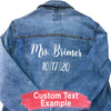 Denim Ink Custom Denim Jacket Custom Text Example Bridal Mrs. Jacket